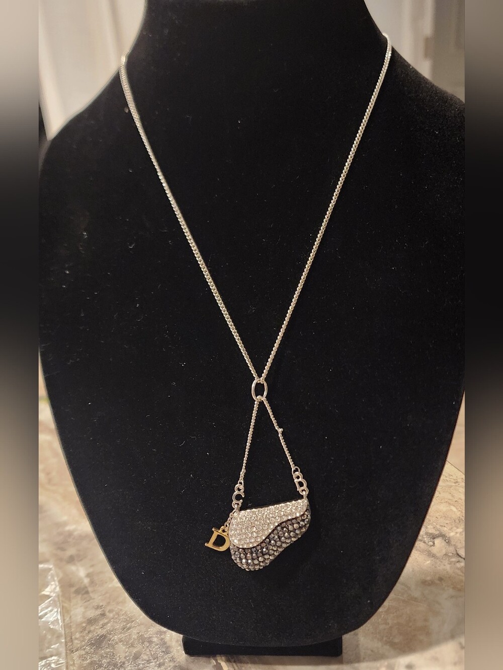 Crystal Pave Purse Pendant Necklace - Silver Tone